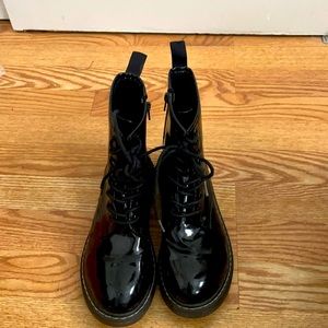 Shiny Black Army Boots PU Doc Martin Dupes